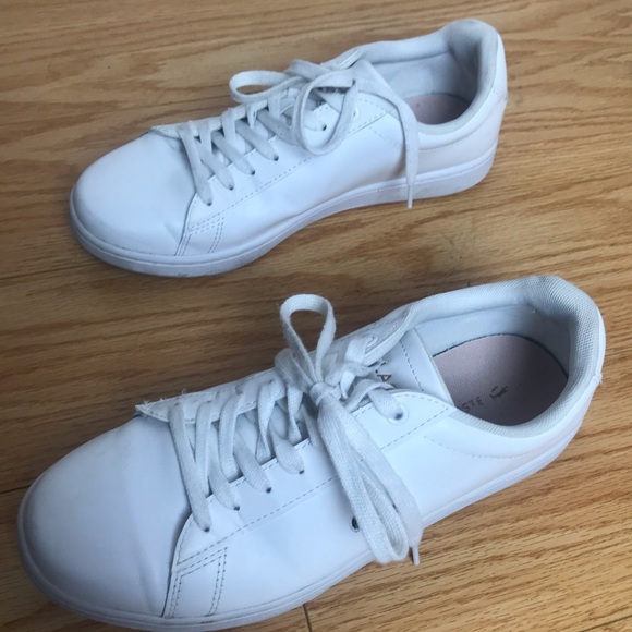 Men’s Lacoste White Leather Sneakers Sz 8 - Picture 2 of 12